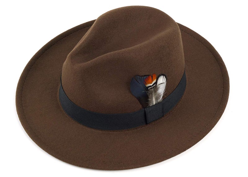 FADACHY Classic Fedora Hat for Men & Women Wide Brim Felt Hat Panama Dress Hat Brown Fedora, L Large XL - Image 3